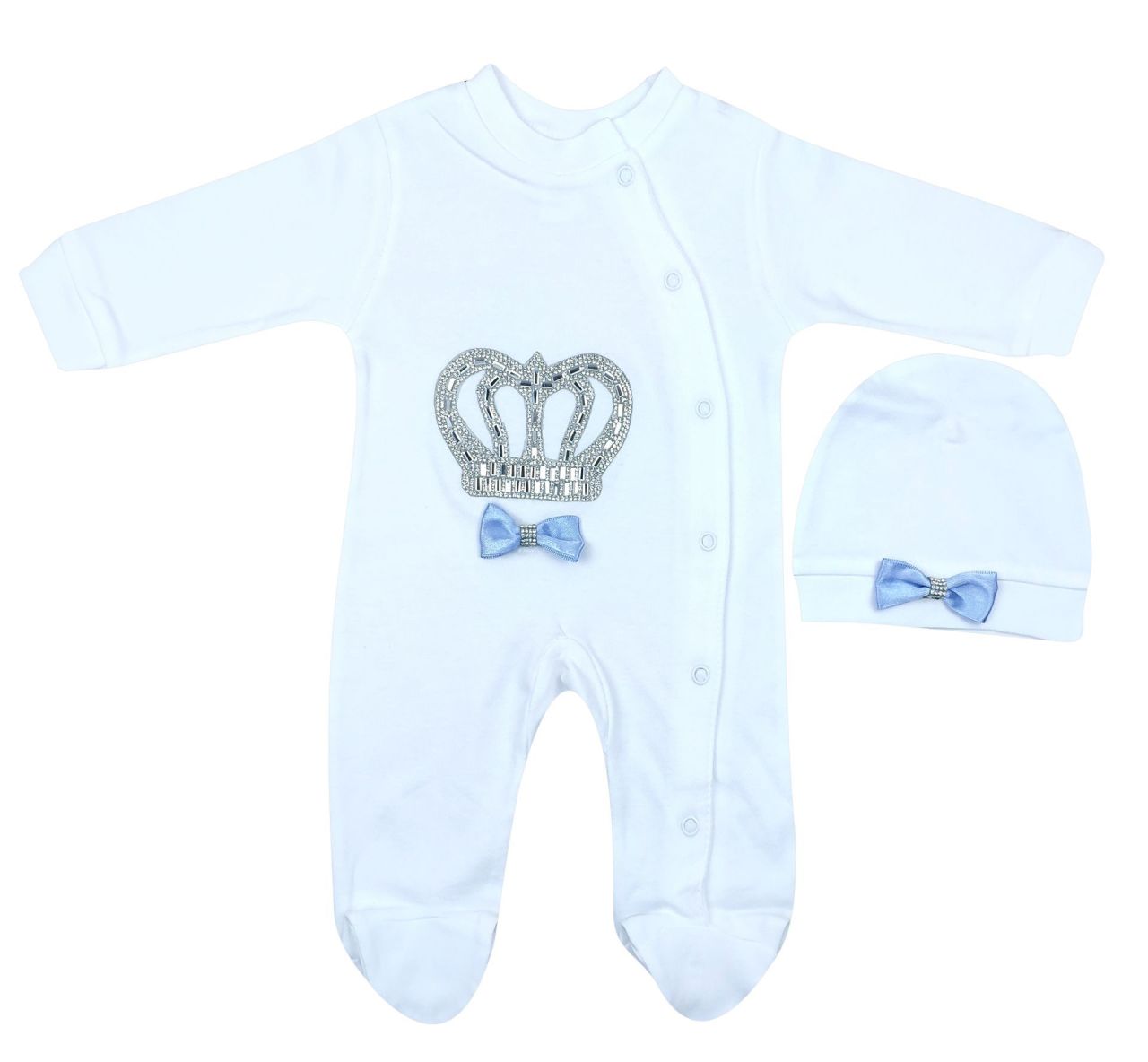 AyBaby AY073 Taşlı Taç Desenli 2Li Bebek Tulum 0-3 Ay - Beyaz