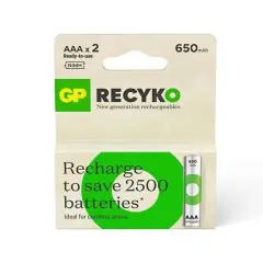 Gp Recyko 650 Mah R03 Aaa Şarjlı 2'li İnce Kalem Pil