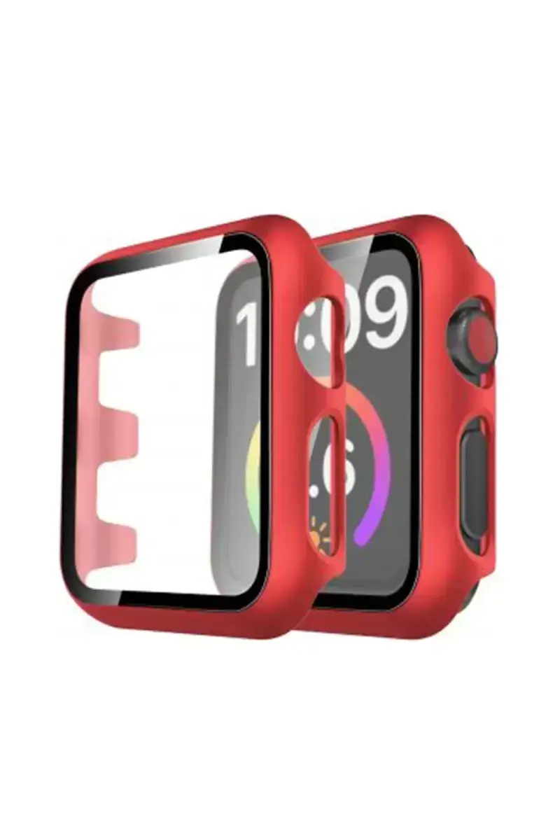 Newface Apple Watch 40mm Camlı Kasa Ekran Koruyucu - Kırmızı