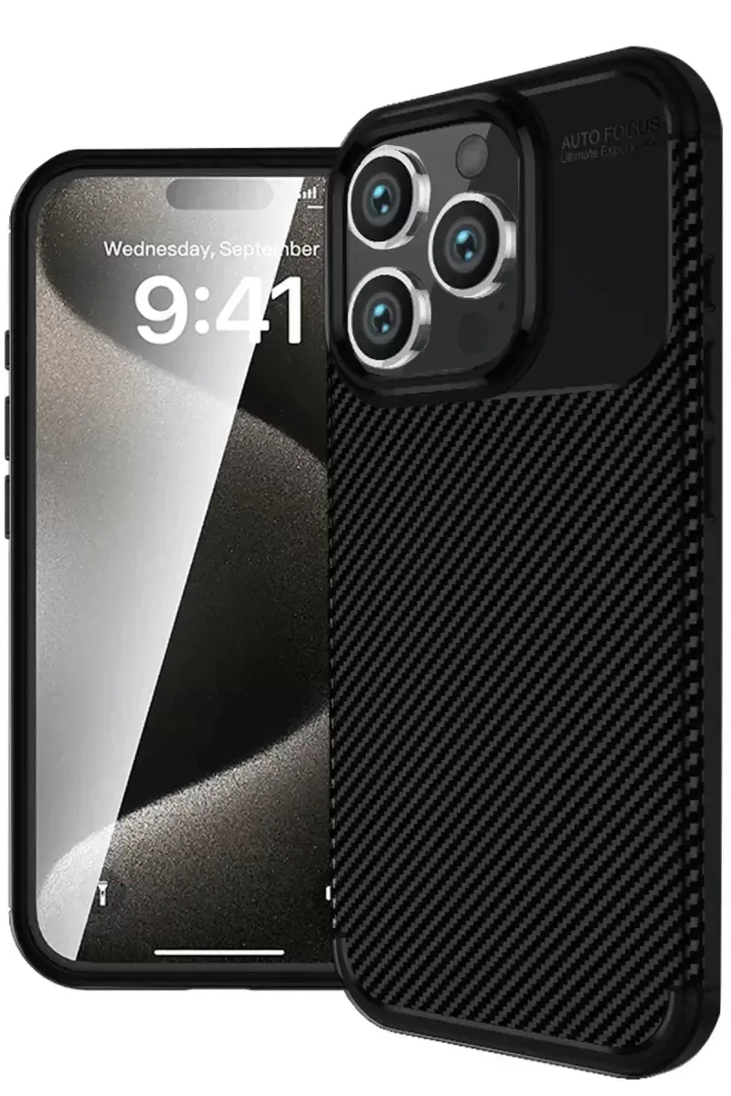 Newface Apple İphone 16 Pro Max Kılıf Auto Focus Karbon Kapak - Siyah