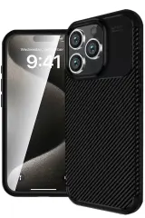 Newface Apple İphone 16 Pro Max Kılıf Auto Focus Karbon Kapak - Siyah