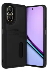 Newface Realme 12 Lite Kılıf Sara Kartvizitli Deri Kılıf - Siyah