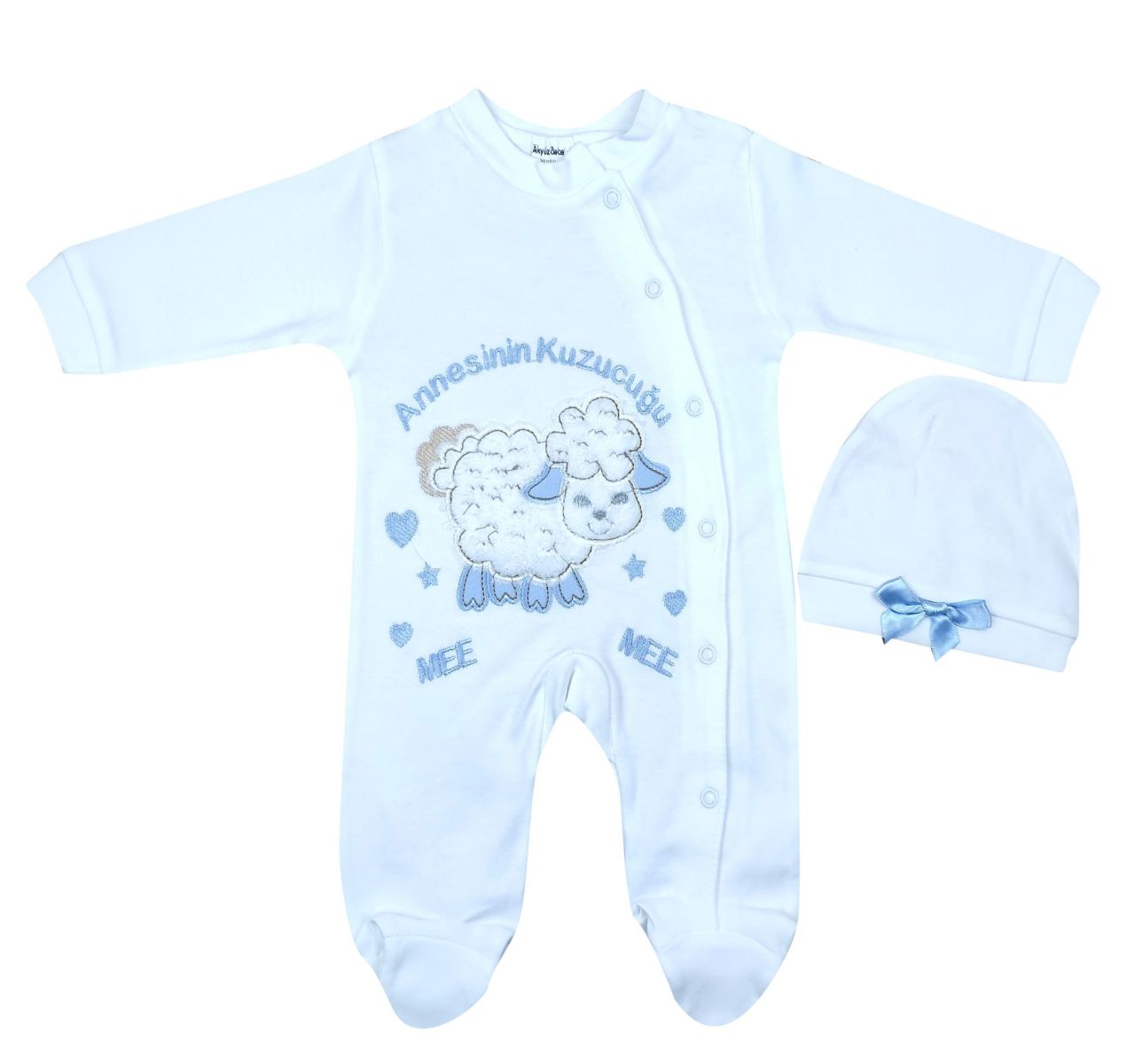 AyBaby AY078 Annesinin Kuzusu 2Li Bebek Tulum 0-3 Ay - Beyaz Mavi