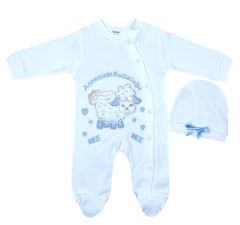 AyBaby AY078 Annesinin Kuzusu 2Li Bebek Tulum 0-3 Ay - Beyaz Mavi