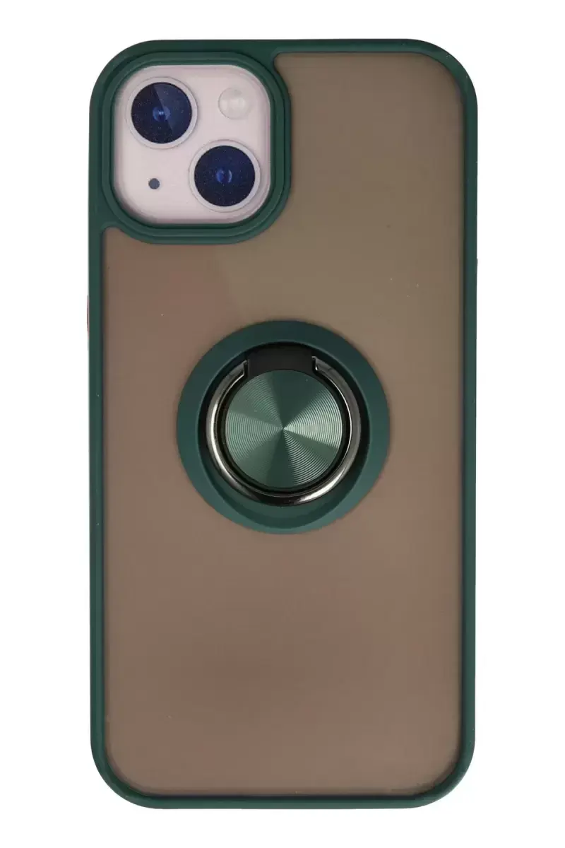 Newface İphone 13 Kılıf Montreal Yüzüklü Silikon Kapak - Yeşil