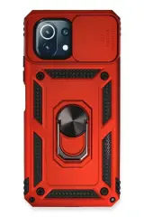Newface Xiaomi Mi 11 Lite Kılıf Pars Lens Yüzüklü Silikon - Kırmızı