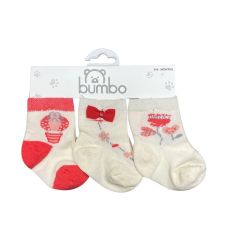 Bumbo 3Lü Bebek Çorabı 0-6 Ay - Beyaz Kırmızı
