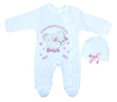 AyBaby AY078 Annesinin Kuzusu 2Li Bebek Tulum 0-3 Ay - Beyaz Pembe
