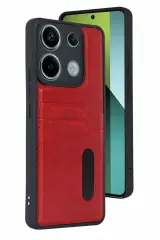Newface Xiaomi Redmi 15c 4g Sara Kartvizitli Deri Kılıf - Kırmızı