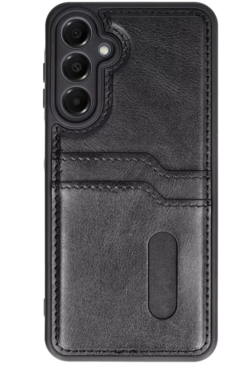 Newface Samsung Galaxy S24 Fe Kılıf Sara Kartvizitli Deri Kılıf - Siyah