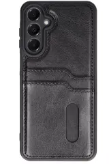 Newface Samsung Galaxy S24 Fe Kılıf Sara Kartvizitli Deri Kılıf - Siyah