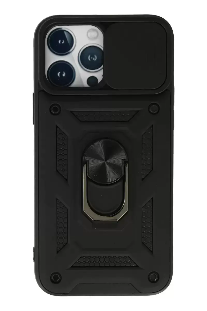 Newface İphone 13 Pro Max Kılıf Pars Lens Yüzüklü Silikon - Siyah