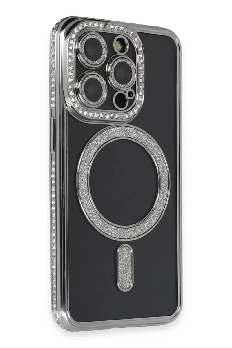 Newface İphone 14 Pro Max Kılıf Joke Simli Magneticsafe Kılıf - Gri