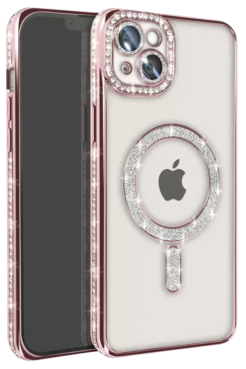 Newface Apple İphone 15 Kılıf Joke Simli Magneticsafe Kılıf - Pembe