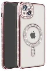 Newface Apple İphone 15 Kılıf Joke Simli Magneticsafe Kılıf - Pembe