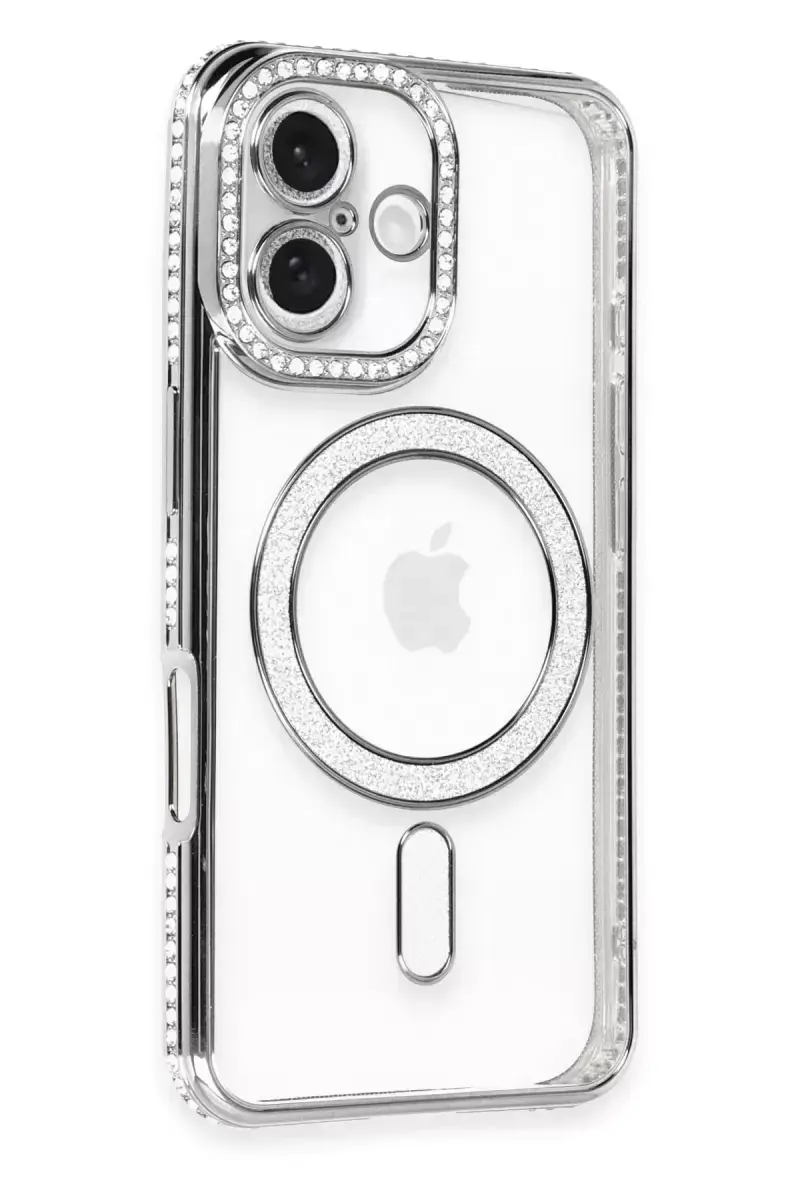 Newface Apple İphone 16 Kılıf Joke Simli Magneticsafe Kılıf - Gri