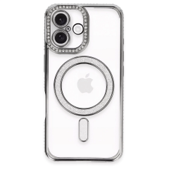 İphone 16 Kılıf Joke Simli Magneticsafe Kılıf - Gri