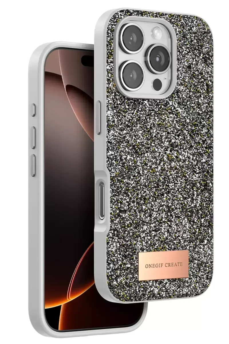 Onegif Apple İphone 16 Pro Max Bright Simli Kapak - Gümüş