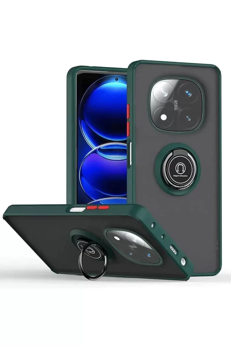 Newface Xiaomi Redmi Note 14 Pro 4g Kılıf Montreal Yüzüklü Silikon Kapak - Yeşil