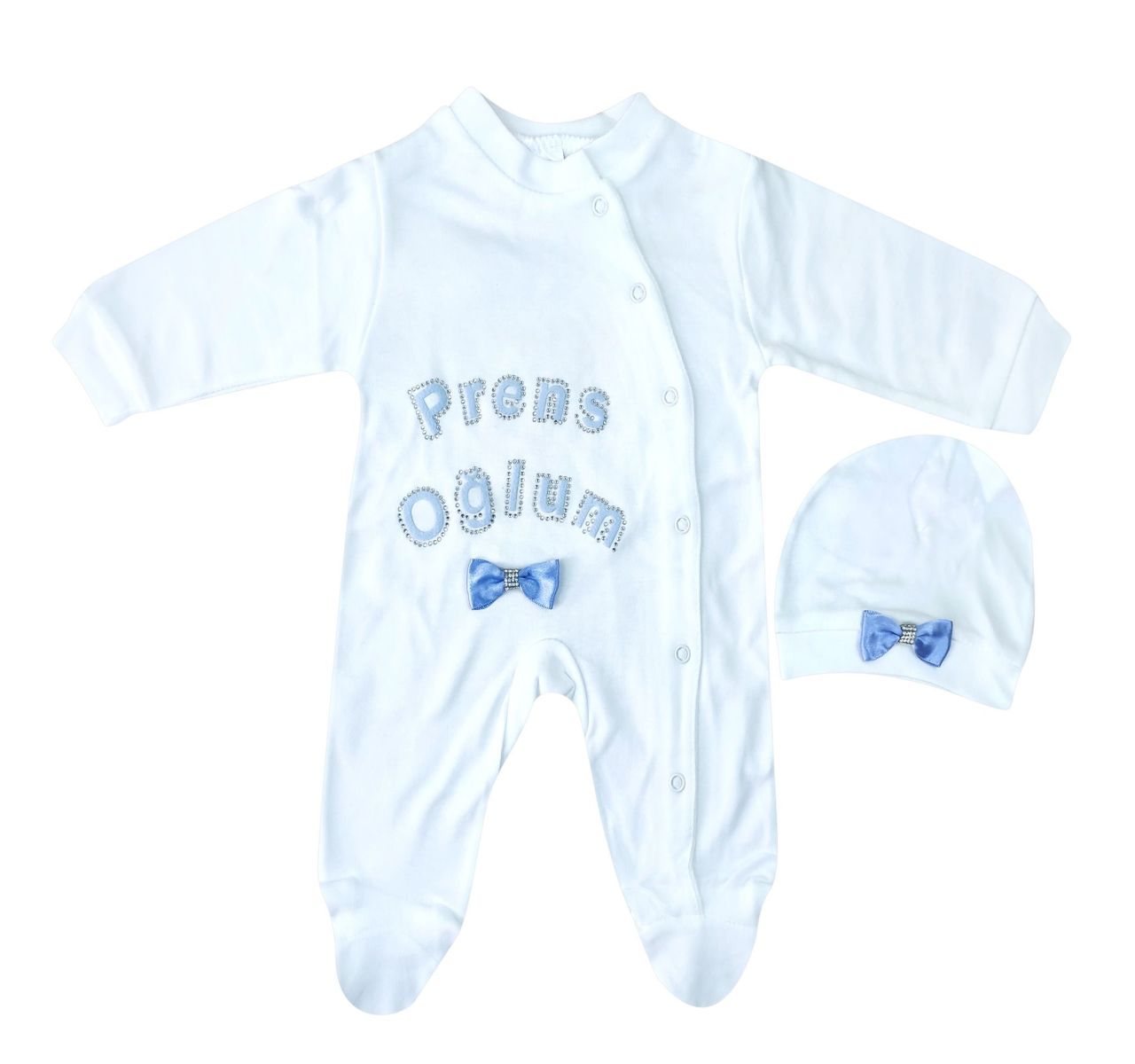 AyBaby AY108 Prens Oğlum 2Li Bebek Tulum Yenidoğan - Beyaz Mavi