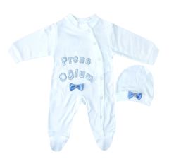 AyBaby AY108 Prens Oğlum 2Li Bebek Tulum Yenidoğan - Beyaz Mavi