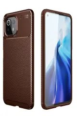 Newface Xiaomi Mi 11 Lite Kılıf Auto Focus Karbon Kapak - Kahverengi