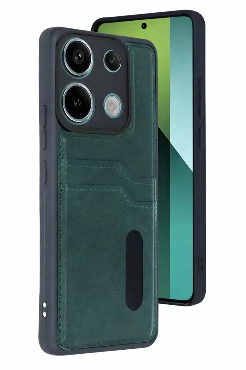 Newface Xiaomi Redmi 15c 4g Sara Kartvizitli Deri Kılıf - Yeşil
