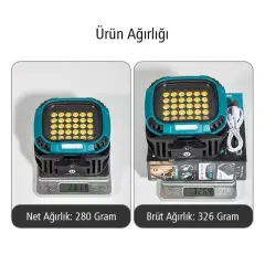 Powermaster Mx-w893 4000k - 7000k - Kırmızı 30 Cob Ledli 30 Watt Çok Fonksiyonlu Çalışma Lambası (powerbank)