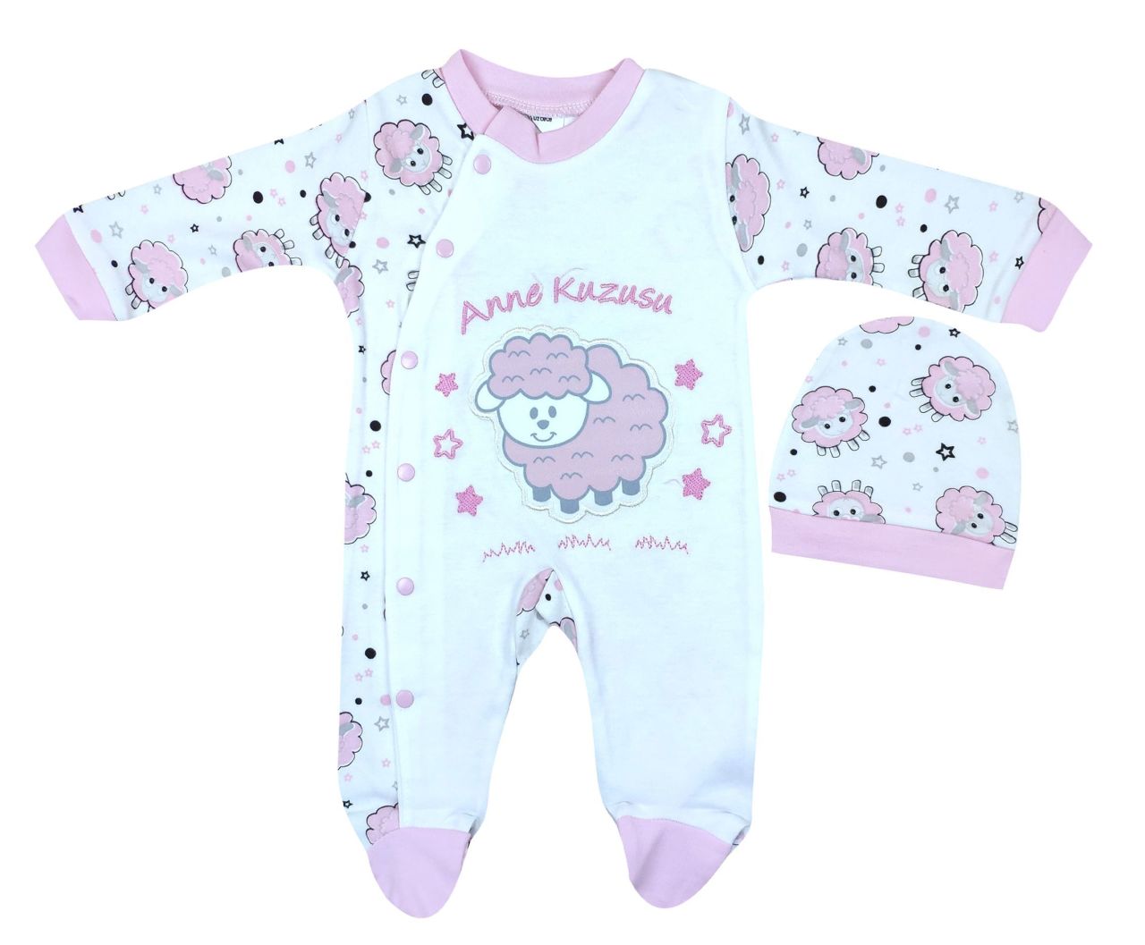 AyBaby AY075 Anne Kuzusu 2Li Bebek Tulum 0-3 Ay - Pembe