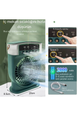 Şarjlı 600 Ml Su Hazneli Taşınabilir Masaüstü Vanilatör  Güçlü Fan Ve 2000 Mah Pil Beyaz