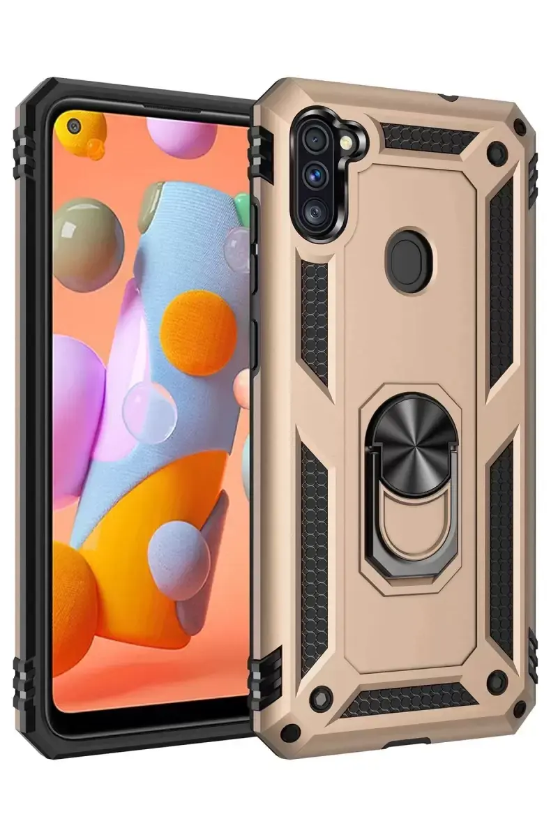 Newface Samsung Galaxy A11 Kılıf Sofya Yüzüklü Silikon Kapak - Gold