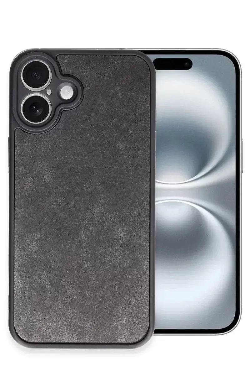 Newface İphone 16 Plus Kılıf Aras Deri Kapak - Siyah