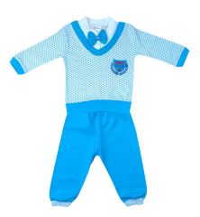 AyBaby AY524 Ekose Desenli 2Li Bebek Takım - Mavi