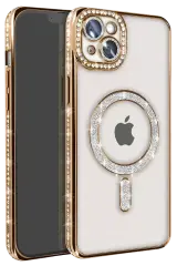 Newface Apple İphone 15 Kılıf Joke Simli Magneticsafe Kılıf - Gold