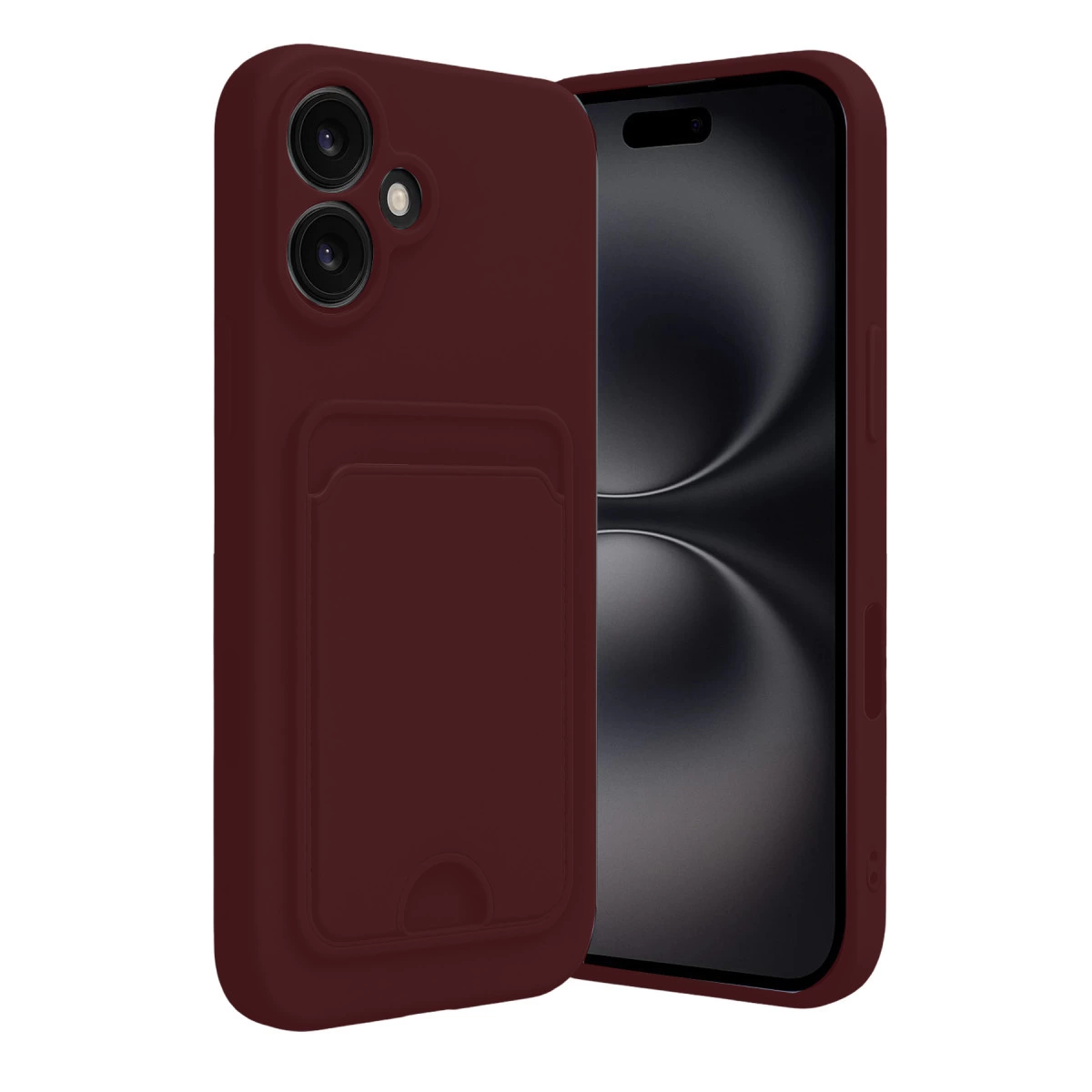 İphone 16 Kılıf Kelvin Kartvizitli Silikon - Bordo