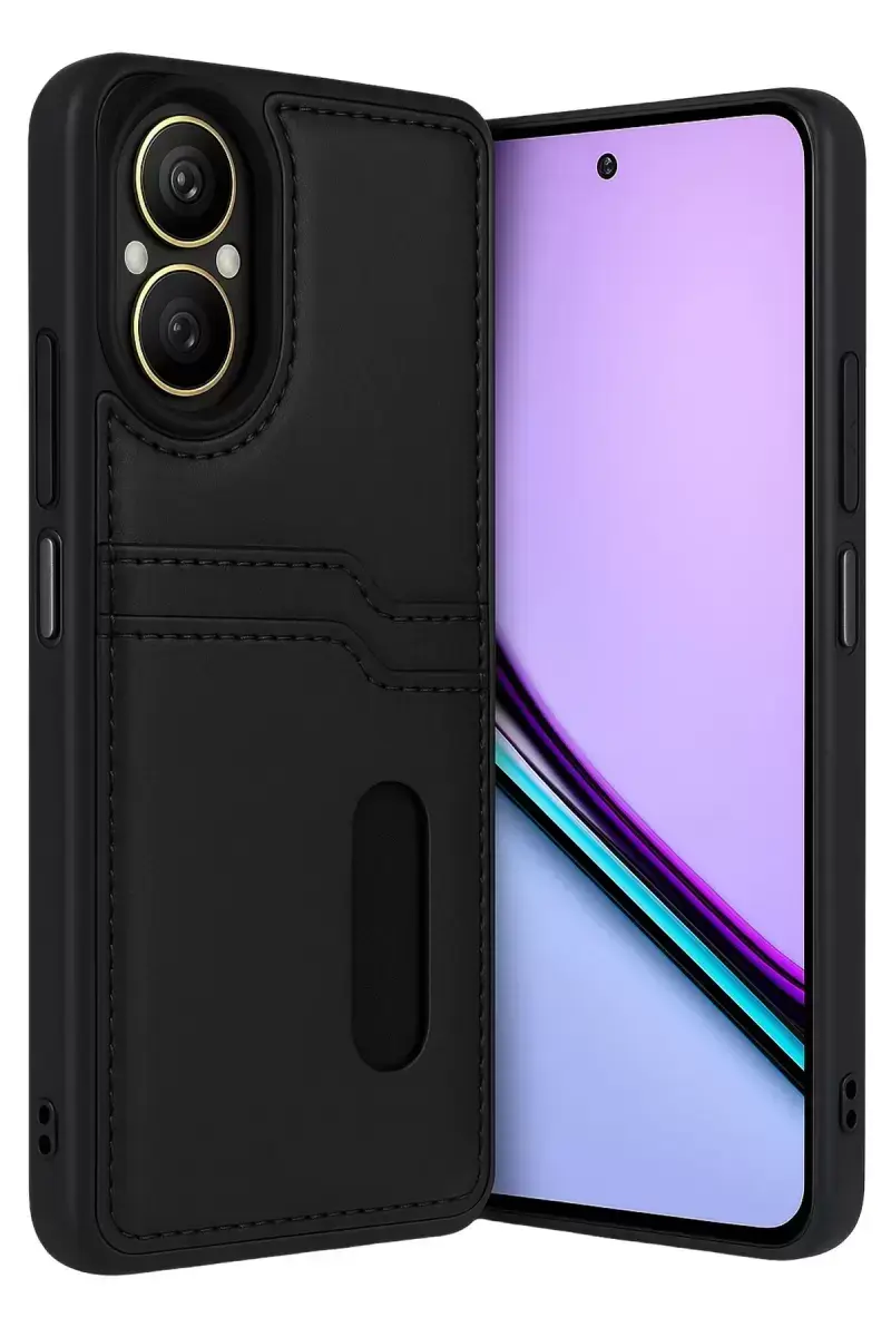 Newface Realme 12 Lite Kılıf Sara Kartvizitli Deri Kılıf - Siyah