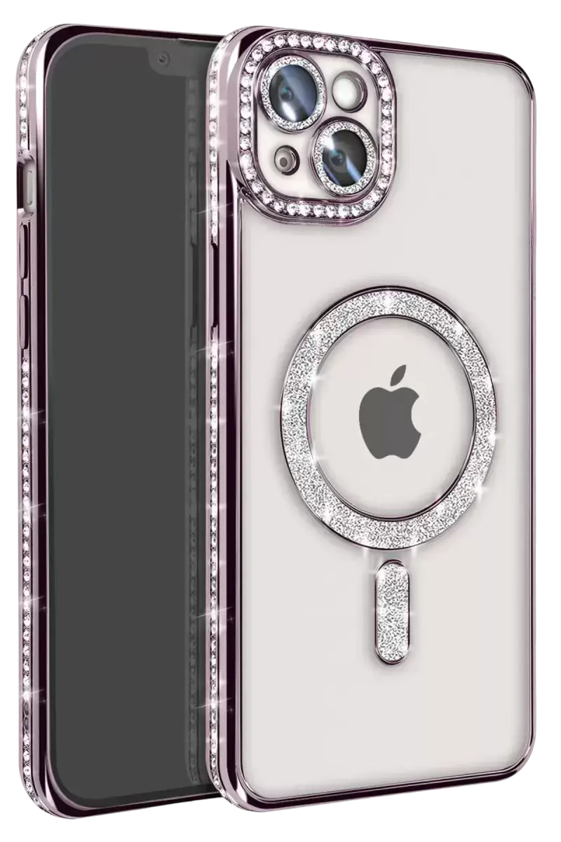 Newface Apple İphone 15 Kılıf Joke Simli Magneticsafe Kılıf - Derin Mor