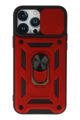Newface İphone 13 Pro Max Kılıf Pars Lens Yüzüklü Silikon - Kırmızı