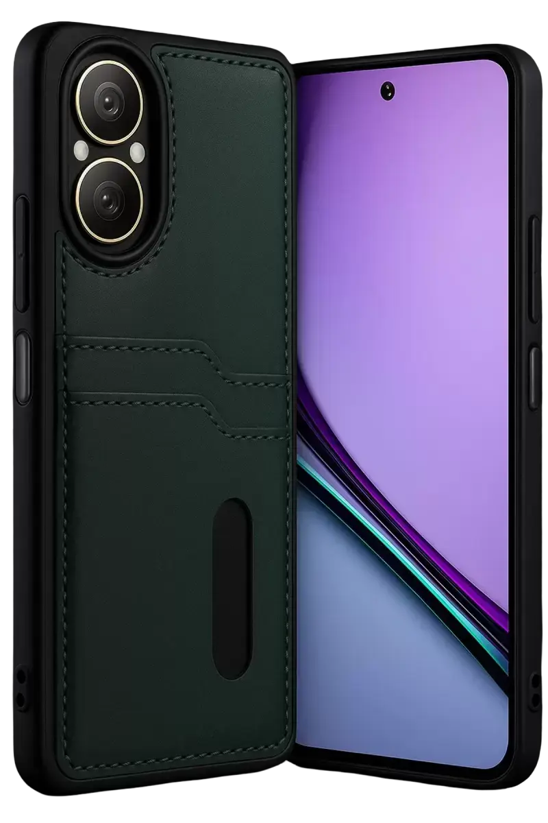 Newface Realme 12 Lite Kılıf Sara Kartvizitli Deri Kılıf - Koyu Yeşil