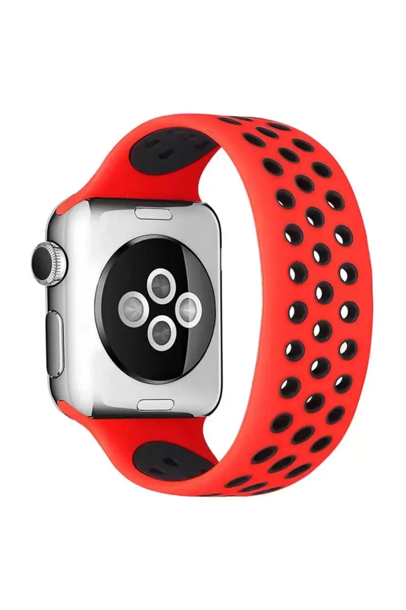 Newface Apple Watch 38mm Ayarlı Delikli Silikon Kordon - Kırmızı-siyah
