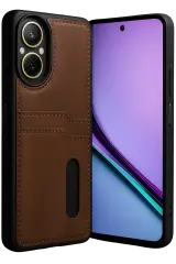 Newface Realme 12 Lite Kılıf Sara Kartvizitli Deri Kılıf - Taba