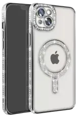 Newface Apple İphone 15 Kılıf Joke Simli Magneticsafe Kılıf - Gümüş
