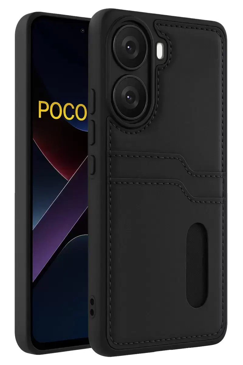 Newface Xiaomi Poco X7 Pro Kılıf Sara Kartvizitli Deri Kılıf - Siyah