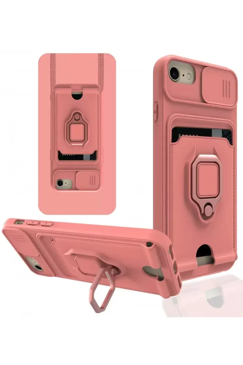 Newface Apple İphone 7 Kılıf Zuma Kartvizitli Yüzüklü Silikon - Pembe