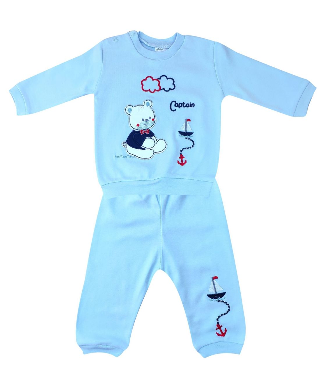 AyBaby AY480 Kaptan Baskılı 2Li Bebek Takımı - Mavi