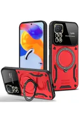 Newface Xiaomi Redmi Note 11 Pro Kılıf Joy Lens Standlı Kapak - Kırmızı