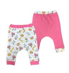 AyBaby AY867 Safari Baskılı Manşetli Bebek Tek Alt 2 Li (0-3 Ay) - Pembe