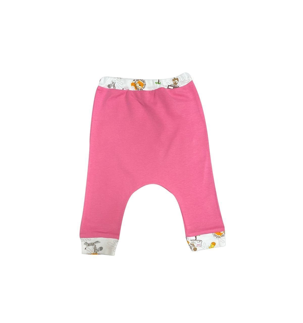 AyBaby AY867 Safari Baskılı Manşetli Bebek Tek Alt 2 Li (0-3 Ay) - Pembe