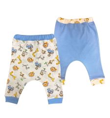AyBaby AY867 Safari Baskılı Manşetli Bebek Tek Alt 2 Li (0-3 Ay) - Mavi
