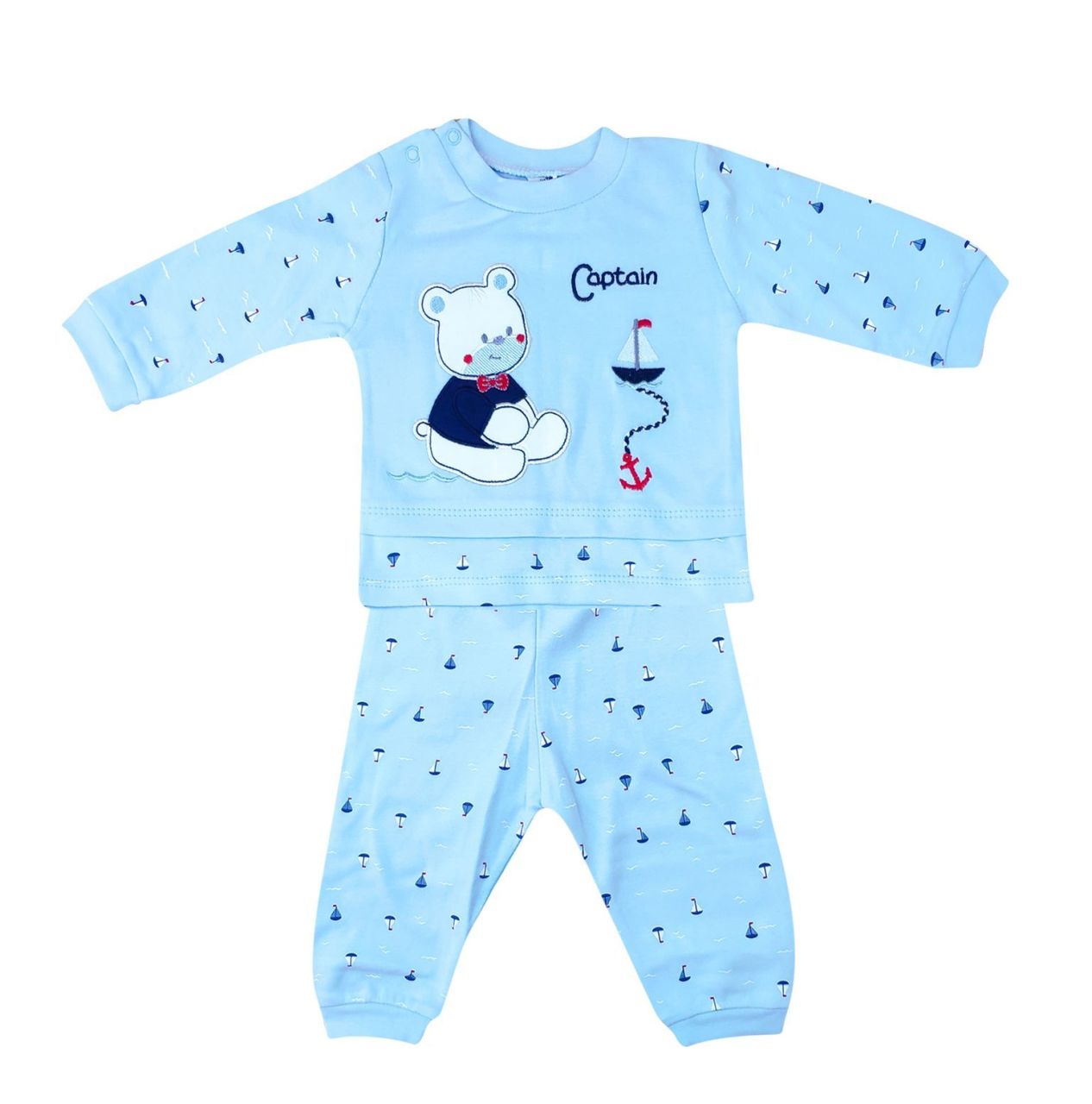 AyBaby AY494 Kaptan Baskılı Parçalı 2Li Bebek Takımı - Mavi